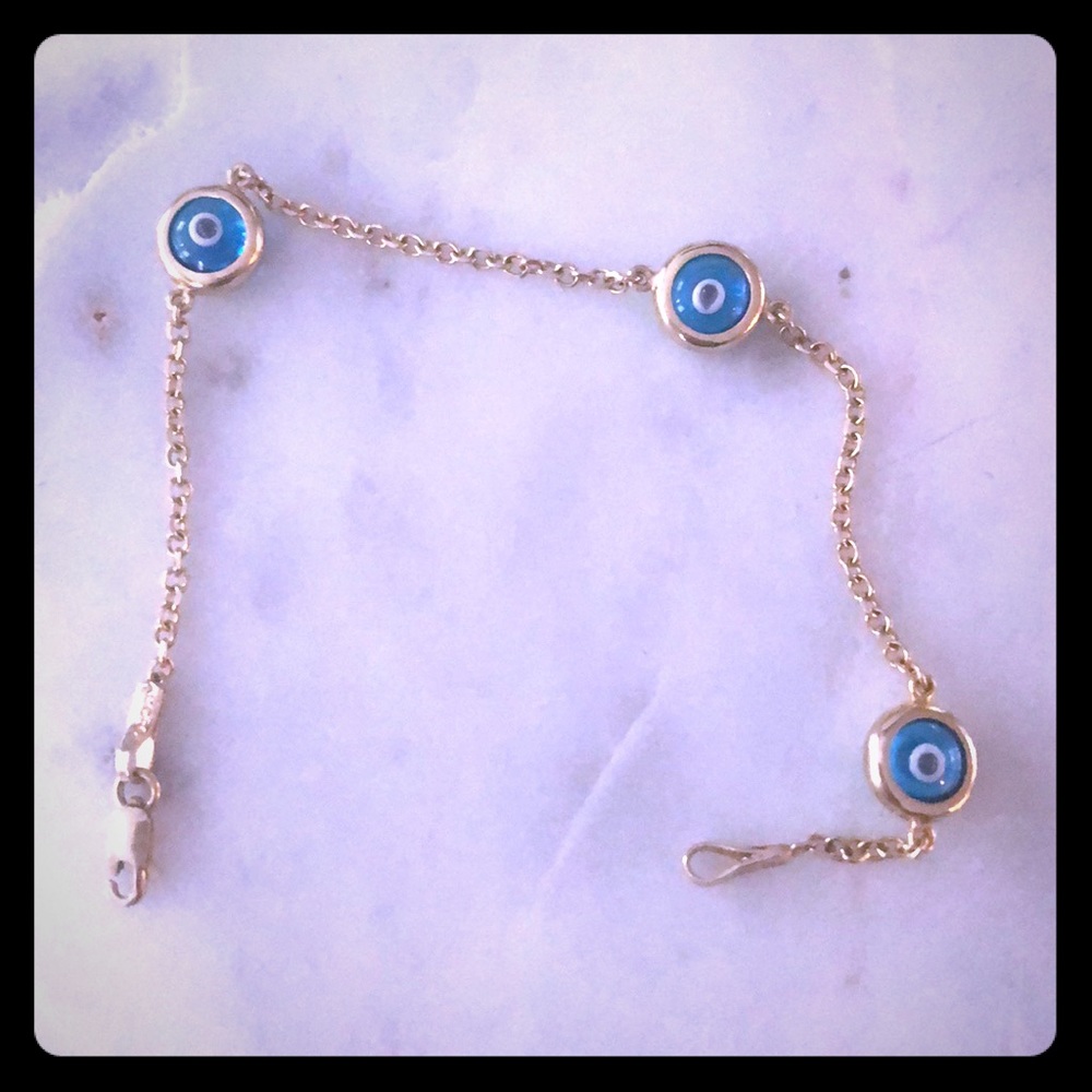 18k yellow gold Evil Eye bracelet 6 inches